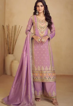 Embroidered Art Silk Pakistani Suit in Light Purple
