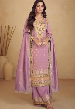 Embroidered Art Silk Pakistani Suit in Light Purple