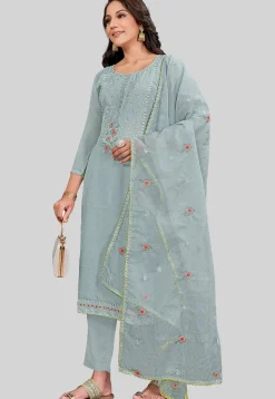 Embroidered Art Silk Pakistani Suit in Grey