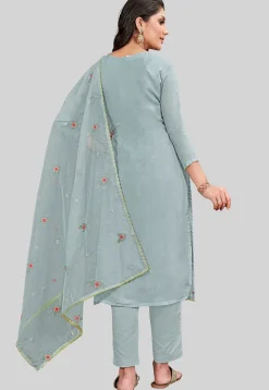 Embroidered Art Silk Pakistani Suit in Grey