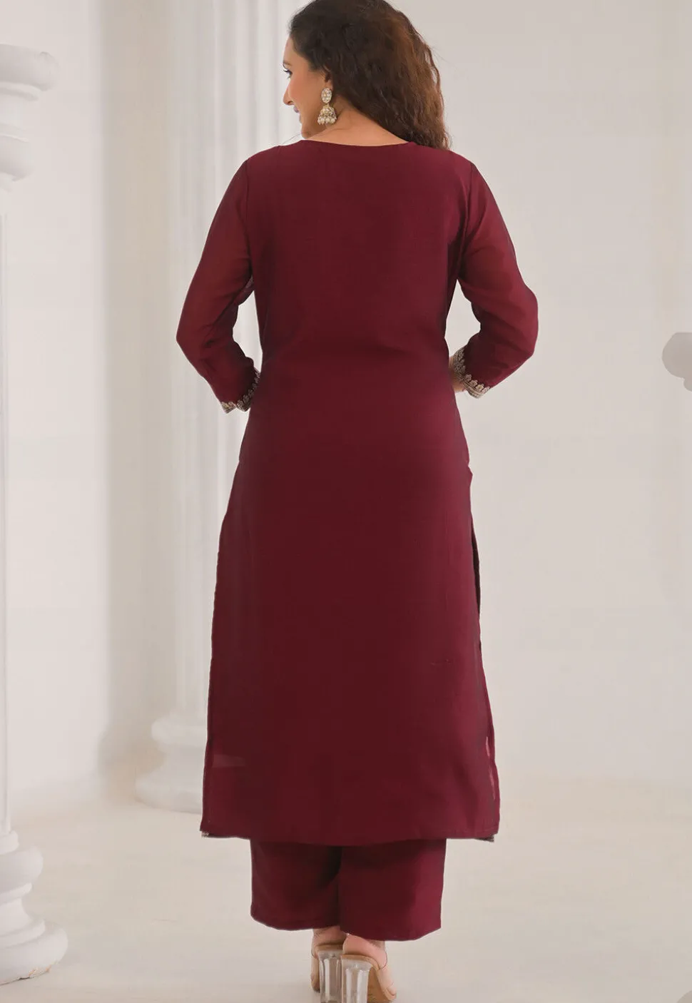 Embroidered Art Silk Pakistani Suit in Maroon