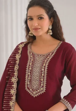 Embroidered Art Silk Pakistani Suit in Maroon
