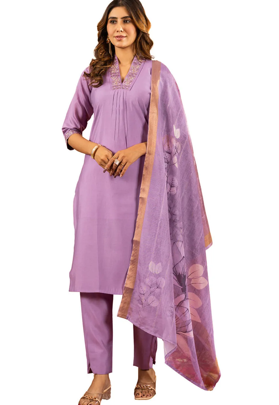 Embroidered Art Silk Pakistani Suit in Purple