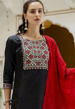 Embroidered Art Silk Pakistani Suit in Black