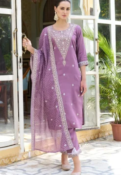 Embroidered Art Silk Pakistani Suit in Purple