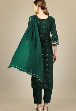 Embroidered Art Silk Pakistani Suit in Dark Green