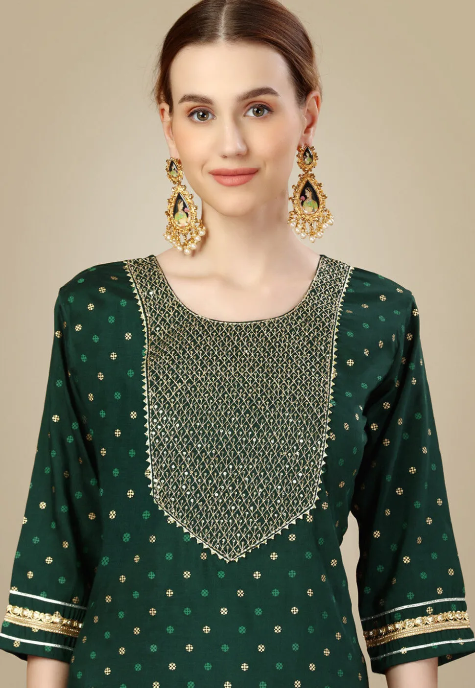 Embroidered Art Silk Pakistani Suit in Dark Green
