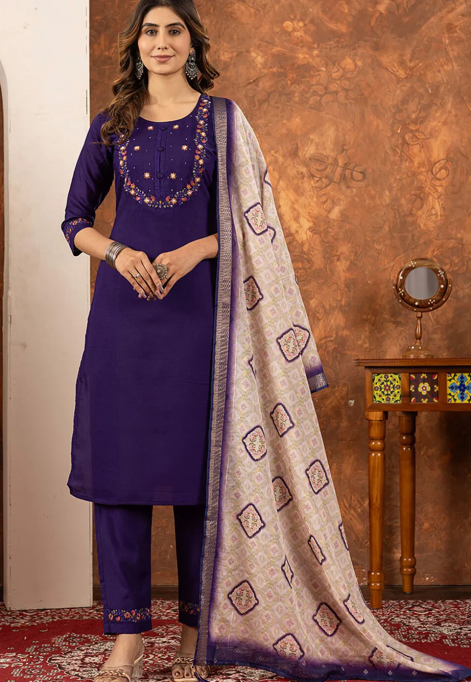 Embroidered Art Silk Pakistani Suit in Purple