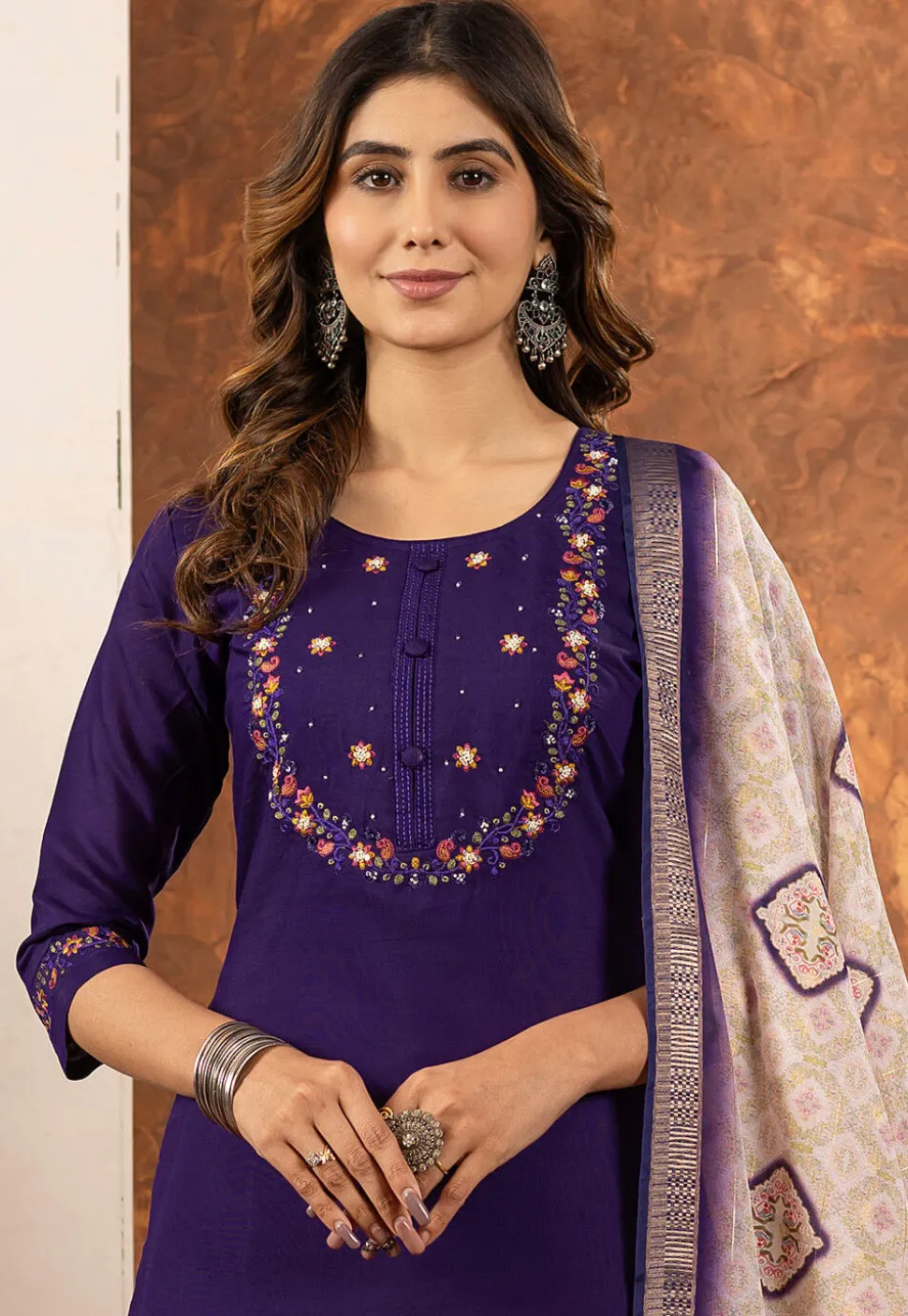 Embroidered Art Silk Pakistani Suit in Purple