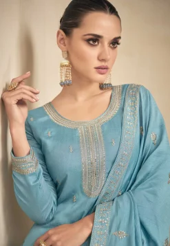 Embroidered Art Silk Pakistani Suit in Light Blue
