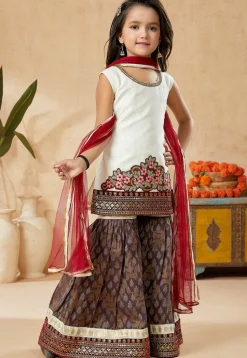 Embroidered Art Silk Pakistani Suit in Off White