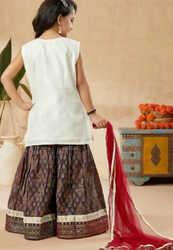 Embroidered Art Silk Pakistani Suit in Off White