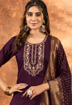 Embroidered Art Silk Pakistani Suit in Purple