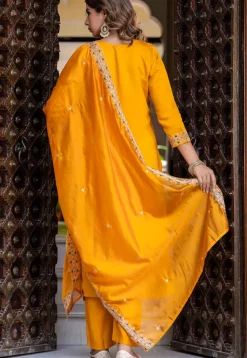 Embroidered Art Silk Pakistani Suit in Mustard