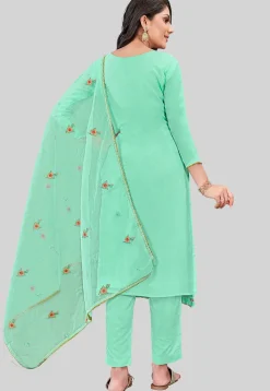 Embroidered Art Silk Pakistani Suit in Sea Green