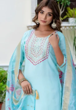 Embroidered Art Silk Pakistani Suit in Light Blue