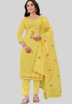 Embroidered Art Silk Pakistani Suit in Yellow
