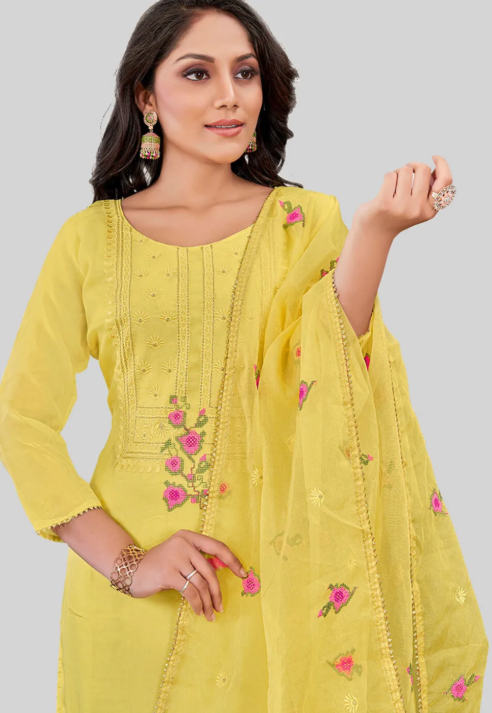 Embroidered Art Silk Pakistani Suit in Yellow