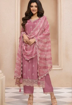 Embroidered Art Silk Pakistani Suit in Pink