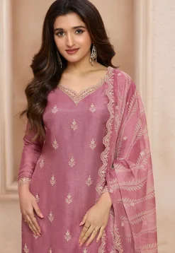 Embroidered Art Silk Pakistani Suit in Pink