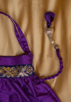 Embroidered Art Silk Potli Bag in Purple