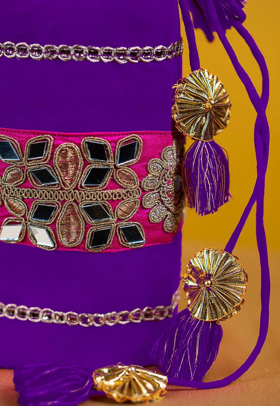 Embroidered Art Silk Potli Bag in Purple