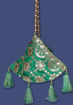 Embroidered Art Silk Potli Bag in Green
