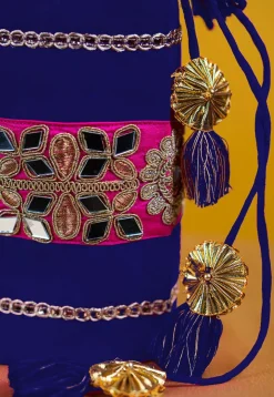 Embroidered Art Silk Potli Bag in Royal Blue