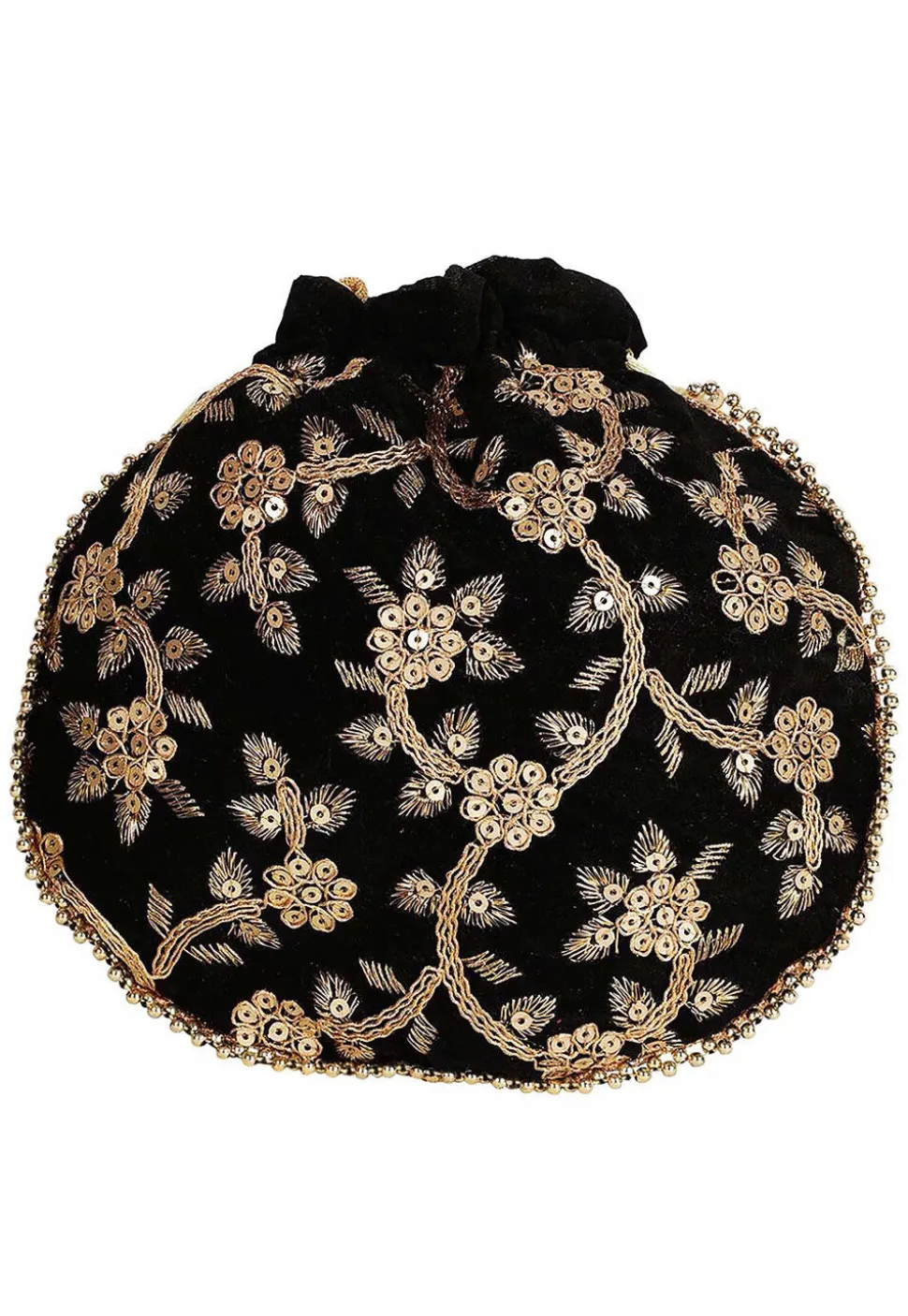 Embroidered Art Silk Potli Bag in Black