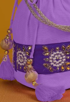 Embroidered Art Silk Potli Bag in Light Purple