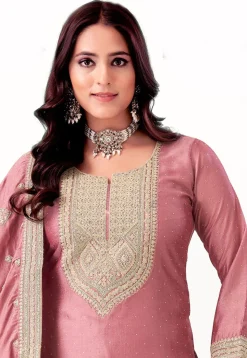 Embroidered Art Silk Punjabi Suit in Pink