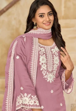 Embroidered Art Silk Punjabi Suit in Pink