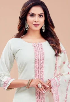 Embroidered Art Silk Punjabi Suit in Off White