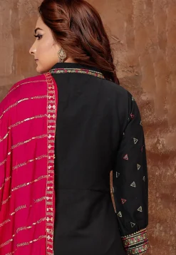 Embroidered Art Silk Punjabi Suit in Black