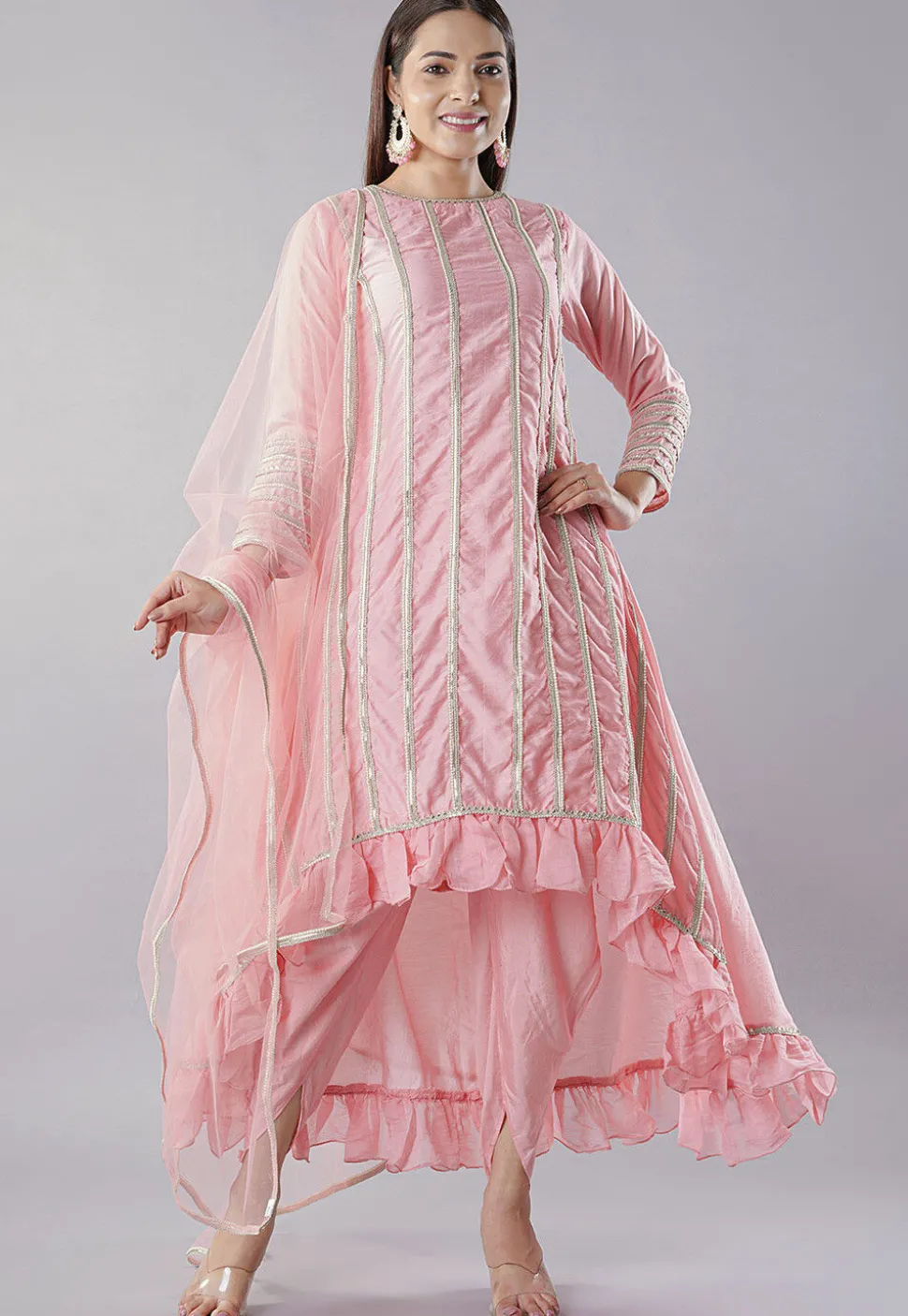 Embroidered Art Silk Punjabi Suit in Light Pink