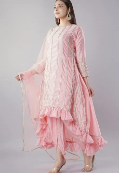 Embroidered Art Silk Punjabi Suit in Light Pink