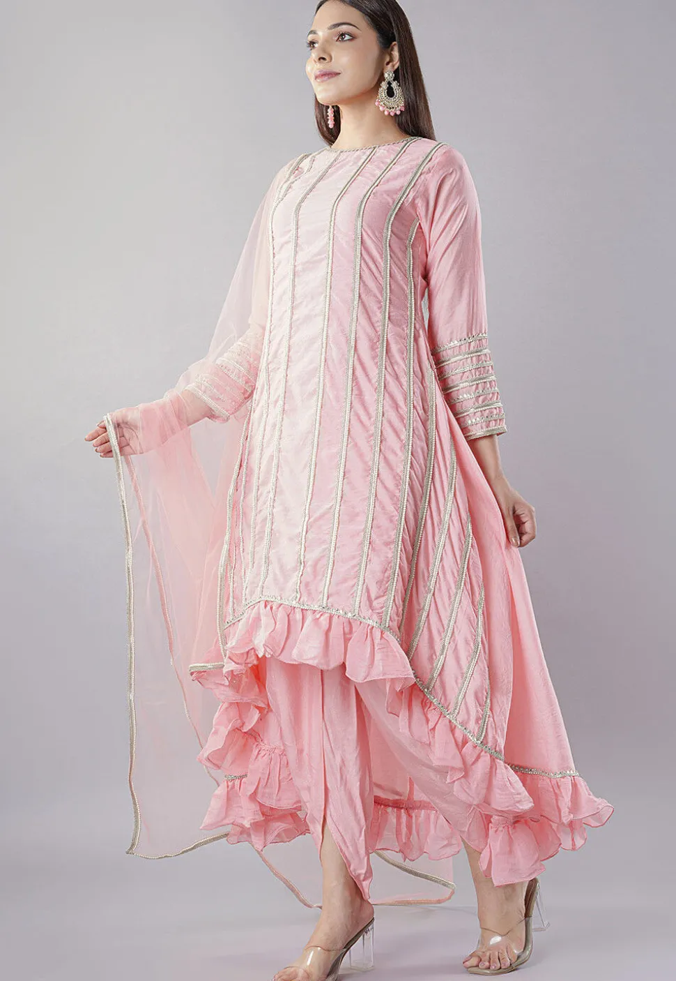 Embroidered Art Silk Punjabi Suit in Light Pink