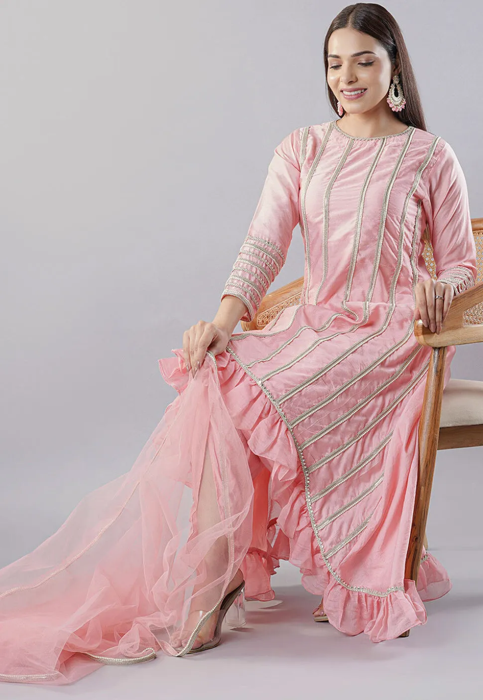 Embroidered Art Silk Punjabi Suit in Light Pink