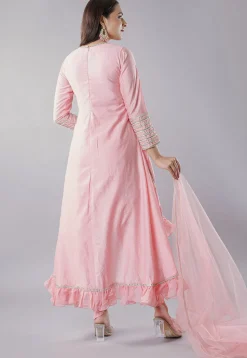 Embroidered Art Silk Punjabi Suit in Light Pink