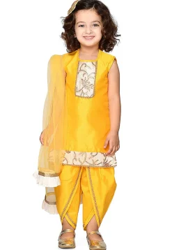 Embroidered Art Silk Punjabi Suit in Yellow