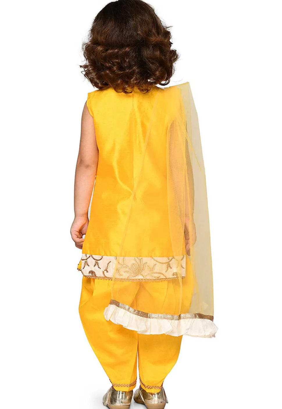 Embroidered Art Silk Punjabi Suit in Yellow