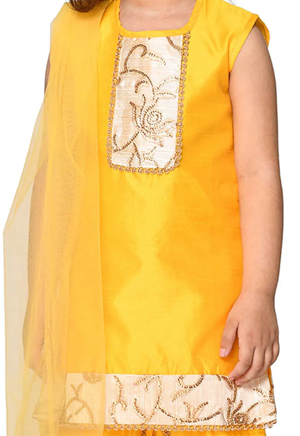 Embroidered Art Silk Punjabi Suit in Yellow