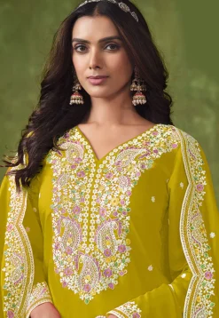 Embroidered Art Silk Punjabi Suit in Mustard