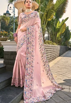 Embroidered Art Silk Saree in Pink