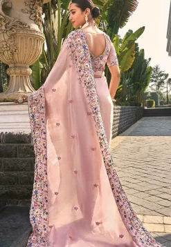 Embroidered Art Silk Saree in Pink