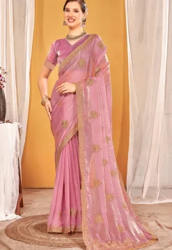 Embroidered Art Silk Saree in Pink