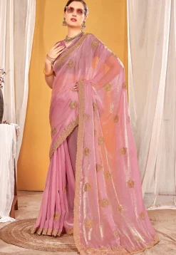 Embroidered Art Silk Saree in Pink