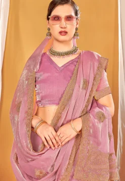 Embroidered Art Silk Saree in Pink
