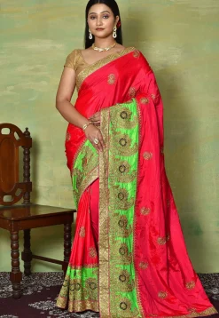 Embroidered Art Silk Saree in Fuchsia
