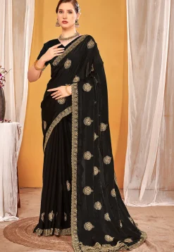 Embroidered Art Silk Saree in Black